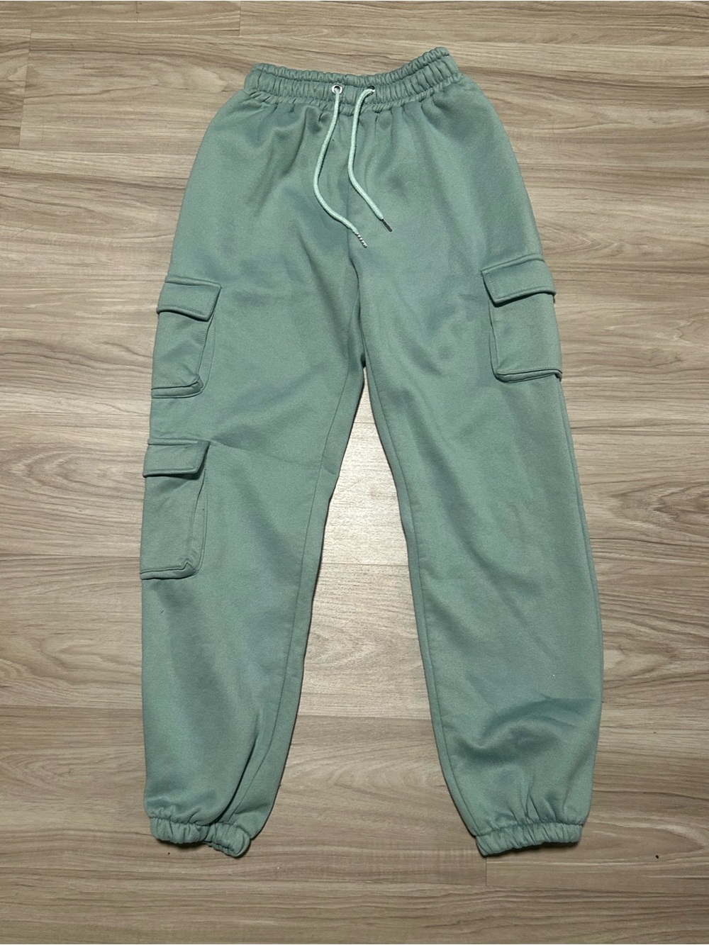 Mint Green Cargo Fleece Sweatpants Joggers – Cozy Streetwear Lounge Pants M